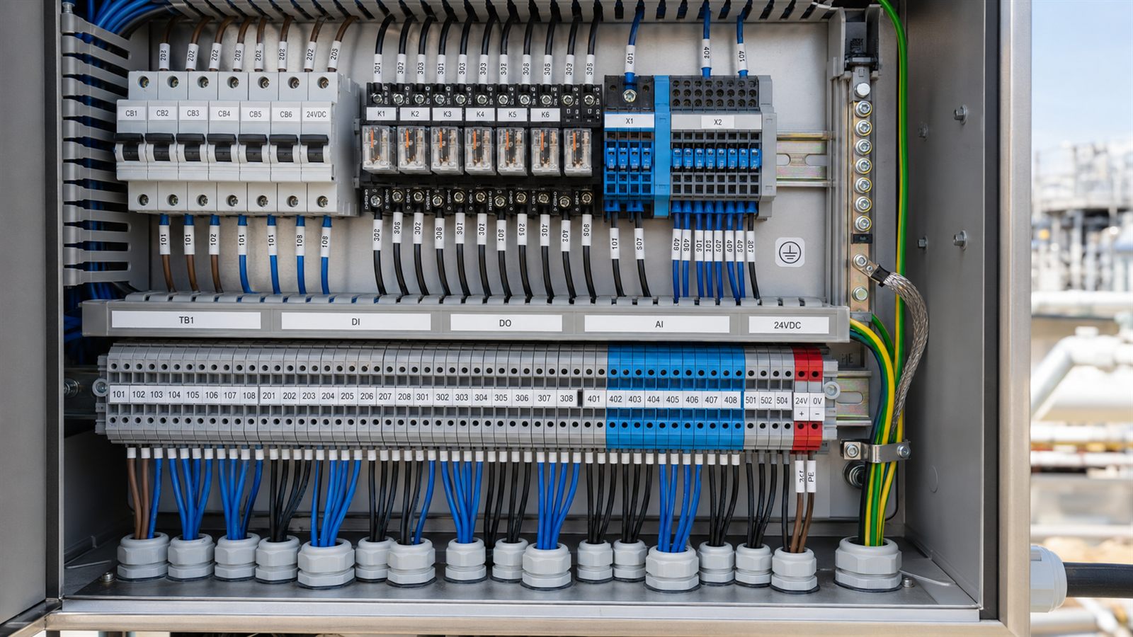 Panel termination and labeling detail — finished workmanship